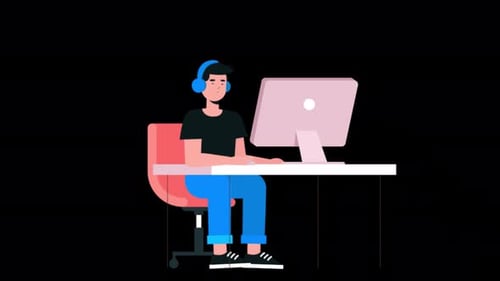 Man Working In Office With Computer Alpha Channel 4K