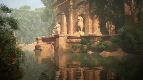 Façade de l'ancien temple ornée de statues