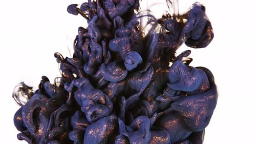 Abstract Blue and Black Ink Swirls Against White