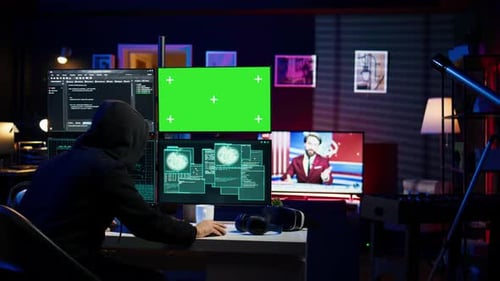 Hacker Using Mockup Monitor Seeing Access Denied Error Message