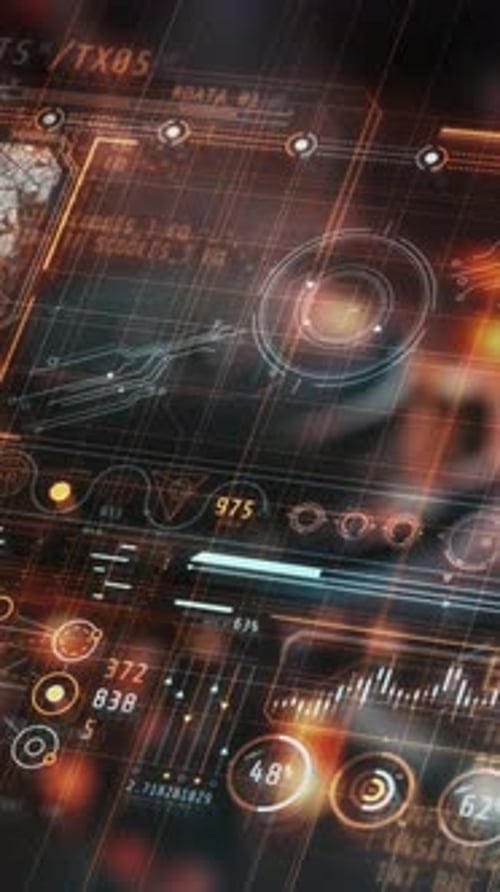 Futuristic Data Display Interface with Animated HUD Elements