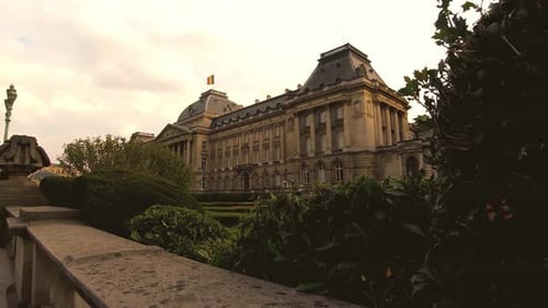 Neoclassical Royal Palace of Brussels, Belgium. Time-lapse landscape view