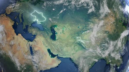 Realistic Earth Orbit and Zoom Glowing Borders Ukraine