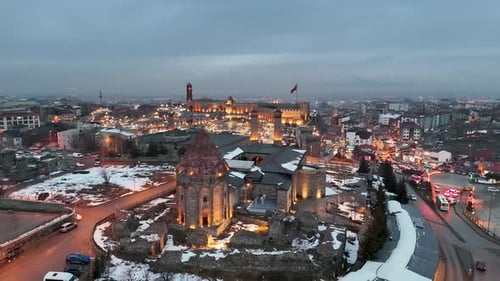 Aerial View of City at Night in Winter