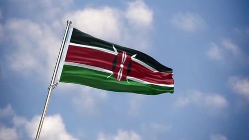 Realistic Kenya National Flag Waving in Blue Sky
