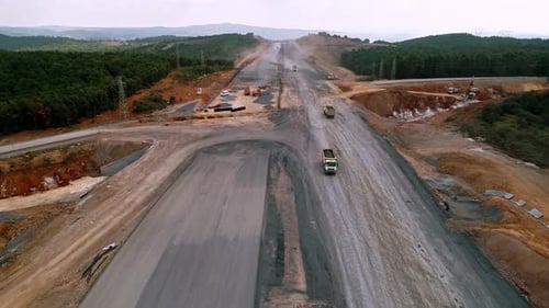 Aerial view of highway construction site