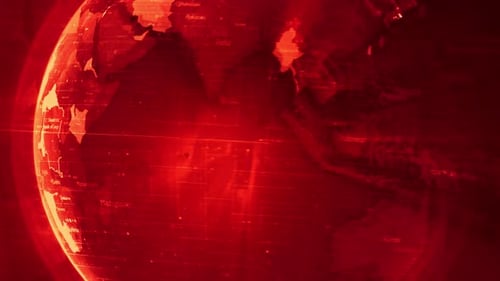 Red Glowing Digital Earth Globe Zoom to African Map