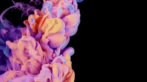 Colorful Rainbow Paint Drops From Above Mixing in Water Intricate Details CloseUp View of Colorful