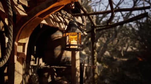 Rustic Lantern with Flickering Candle Light