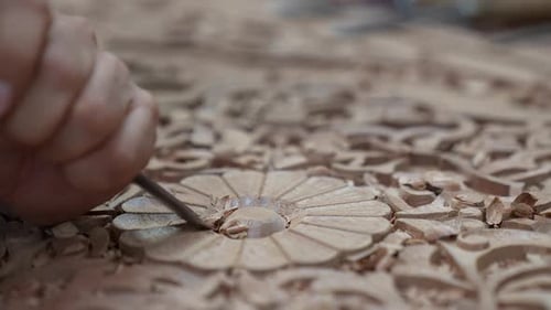 Detailed Wood Carving Crafting Art by Adult's Hand