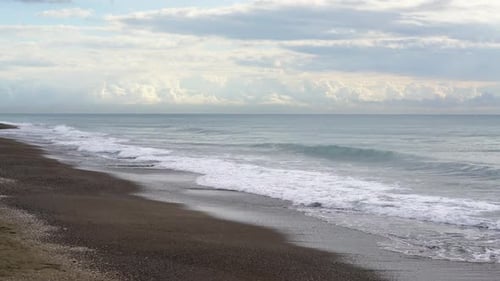 Gentle Ocean Waves Crashing on Dark Sand Beach Nature Ambience
