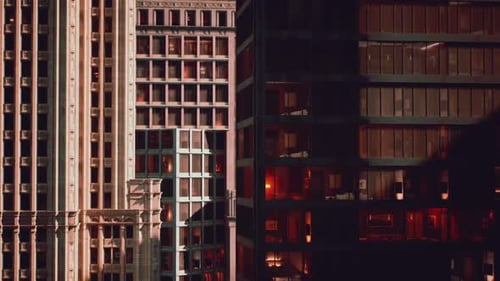 Urban Building Contrast Illuminated at Night in a Cityscape View