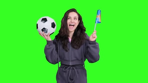 Woman Supporter of Sweden Holding Ball Screaming Goal on the Chroma Key