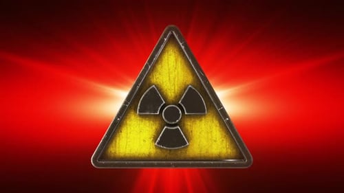 Animated Radiation Warning Sign with Grunge Texture and Red Glow