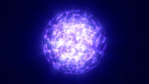 Purple glowing plasma sphere with radiant core and light rays in dark space