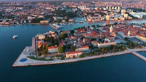 Aerial view of the Old Town of Zadar, Croatia. Aerial shot of Zadar old town, famous tourist attract
