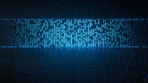 Placa de circuito de tecnologia com dados binários brilhantes