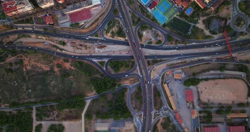 Top Down Aerial of Cars Drive at Cross Road Nobody Cityscape Traffic Highway Transportation