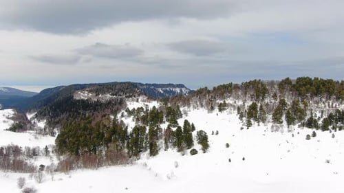 Beautiful Winter Mountain Landscape Aerial Shot Ski Resort Top View