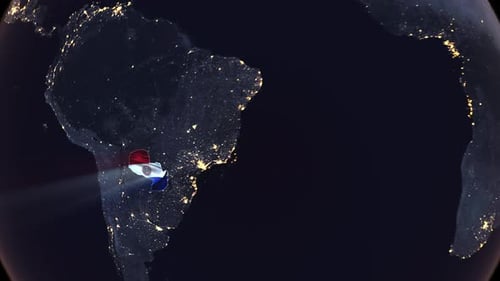 Paraguay Country Map Zoom with Flag from Space