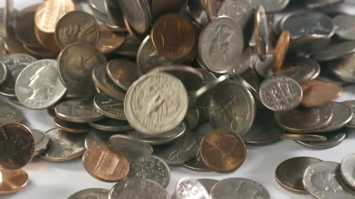Money Coins Falling Slow Motion