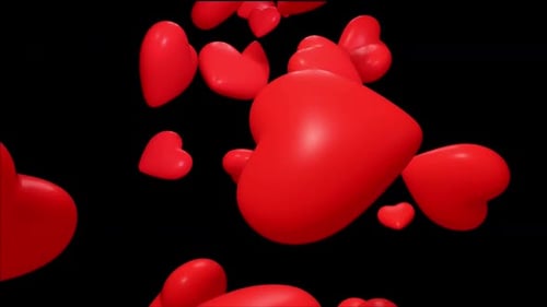 Romantic Falling Glossy Red Hearts Animation Loop