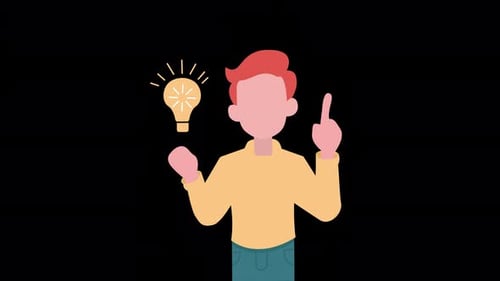 Animated Flat Design Character with an Idea Lightbulb