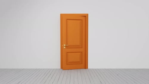 Orange door opening with green screen on white background