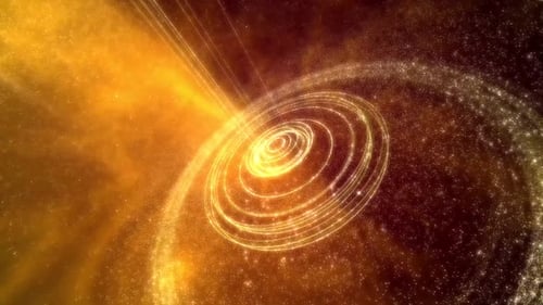 Gelb leuchtende Ringe, Lichter und Partikelanimation