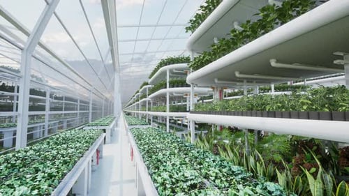 Sustainable Vertical Farming in a Modern Greenhouse Animation