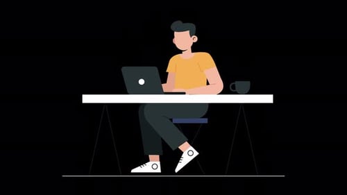 Animated Flat Design Illustration of Person Typing on Laptop