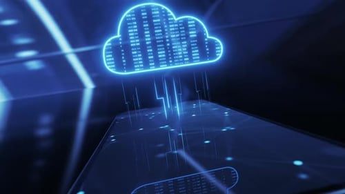 Cloud Computing Hologram and Smartphone Futuristic Data Storage and Technology Concept Digital Cloud