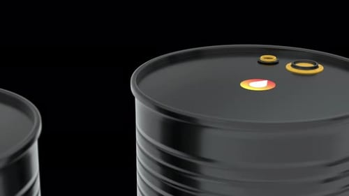Standard Oil Barrels Close Up Angle Black Background
