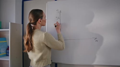 Woman Drawing Graph on White Board in Classroom