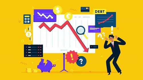 bankrupt person, economic crisis animation 4k