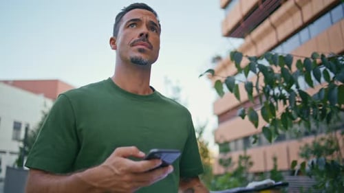 Handsome Mailman Delivering Package Greenery Neighbourhood Closeup Mail Courier