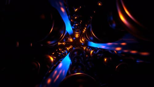 Blue And Orange Cyber Stream With Pulsating Elements And Neon Background Vj Loop In 4K