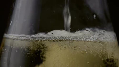 Beer Pouring into Glass Creating Bubbles and Foam