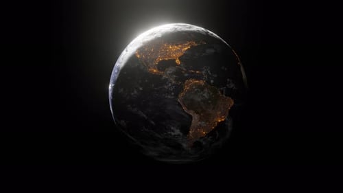 Rotating Planet Earth with Illuminated City Lights Animation