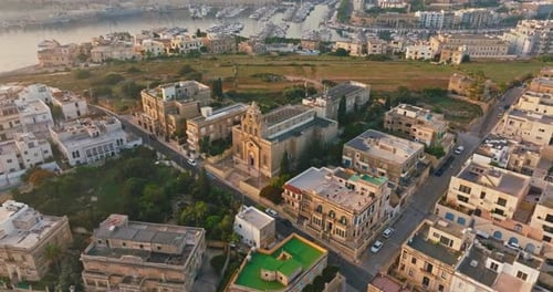 Aerial View of the Cityscape of Valletta Malta Featuring the Central Square