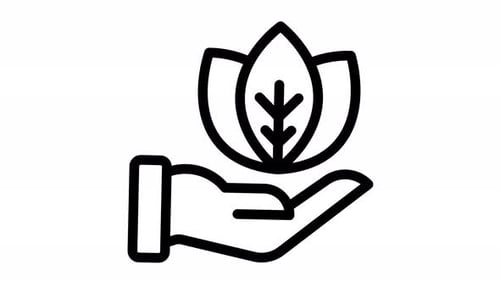 Flat Design Animated Hand Holding Leaf Icon