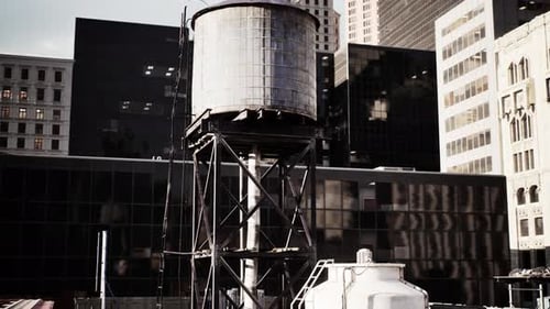 Tejados de edificios imponentes al atardecer