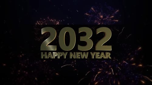 Futuristic New Year Countdown with Golden Numbers and Fireworks