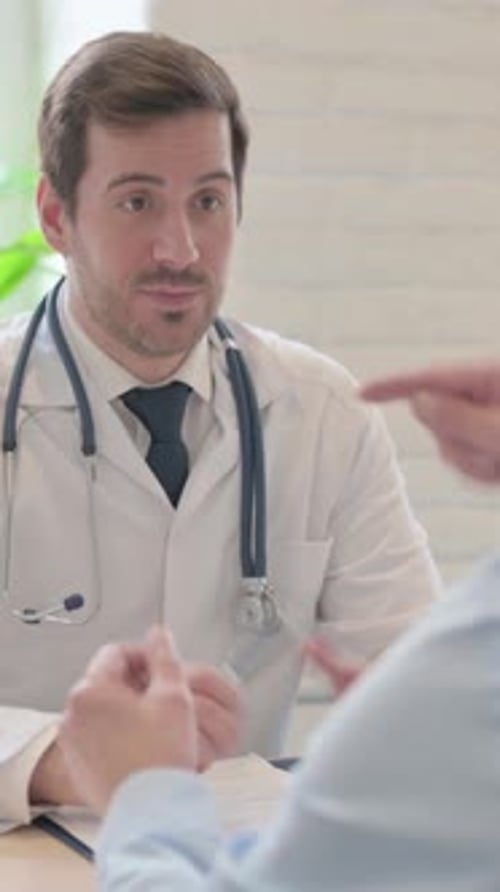 Doctor Talking with Old Patient in Clinic, vertical video