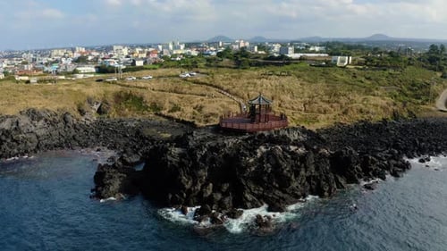 Beautiful scenery of Jeju Island coast. Autumn scenery. Dakmeor coast.