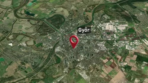 Plan de la ville de Győr Zoom (Hongrie) de l'espace à la Terre