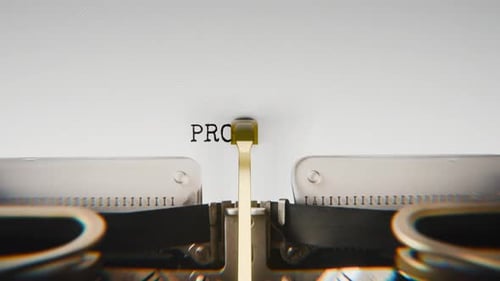 Old mechanical typewriter typing Profile in a close-up view.