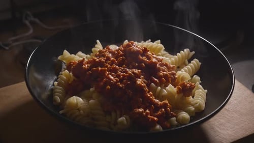 Hot Pasta with Tomato Sauce in Bowl