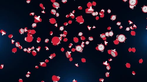 3D de vários relógios de parada caindo e se movendo rapidamente