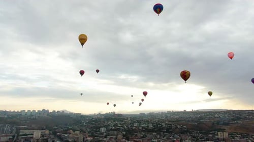 Flying balloons in the sky. Discovery Armenia, Caucasus.